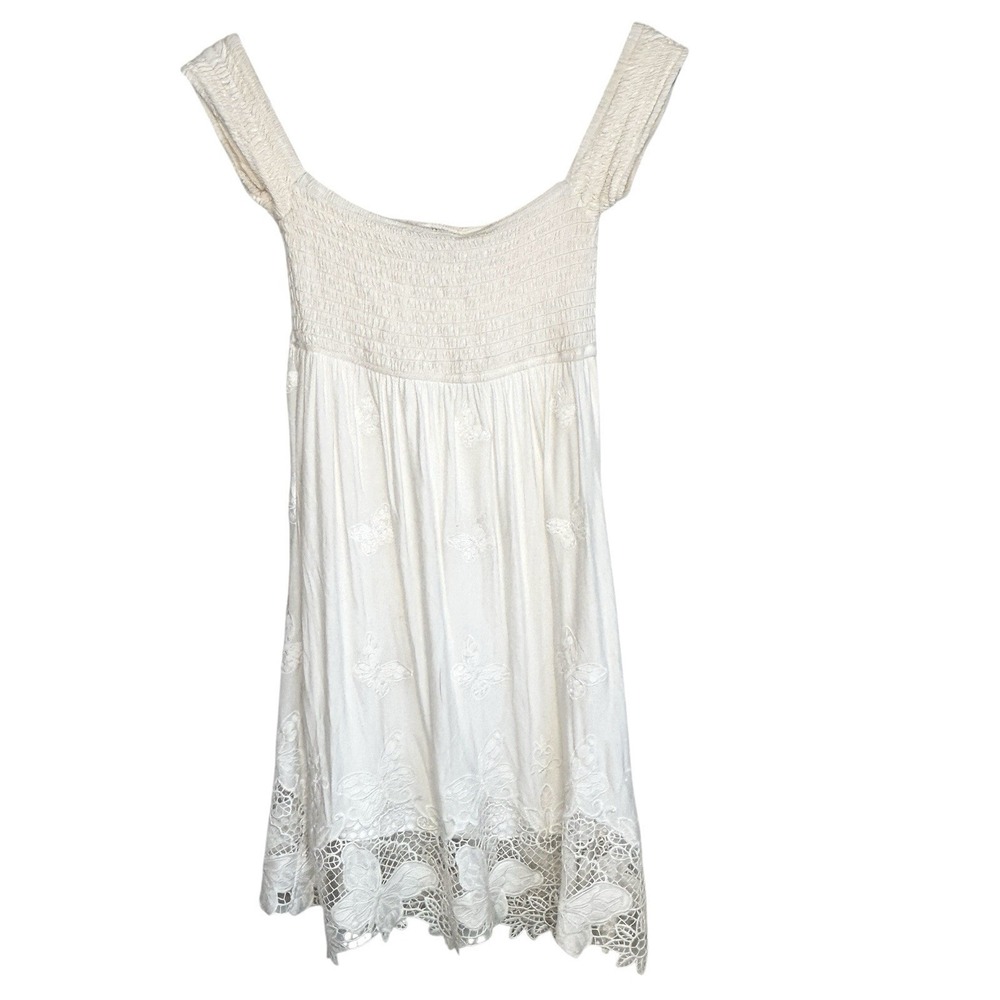 SKY Brand Y2k Boho Fairy Butterfly Lace Babydoll Mini Dress XS Cottage Smocked - Picture 2 of 8